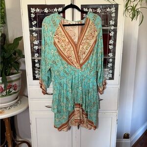 Umgee Mint Floral Dress with Cream and Rust Accents